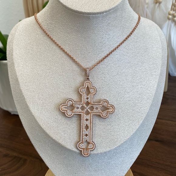 New Hespera rose gold vermeil cross with authentic white topaz crystals - Picture 1 of 3